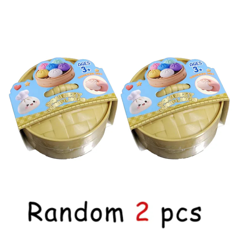 Colorful dumpling squishies- Fidget Sensory Toys Simulation Food Squishies with Steamer Squeeze Dough Ball for Anxiety Relief