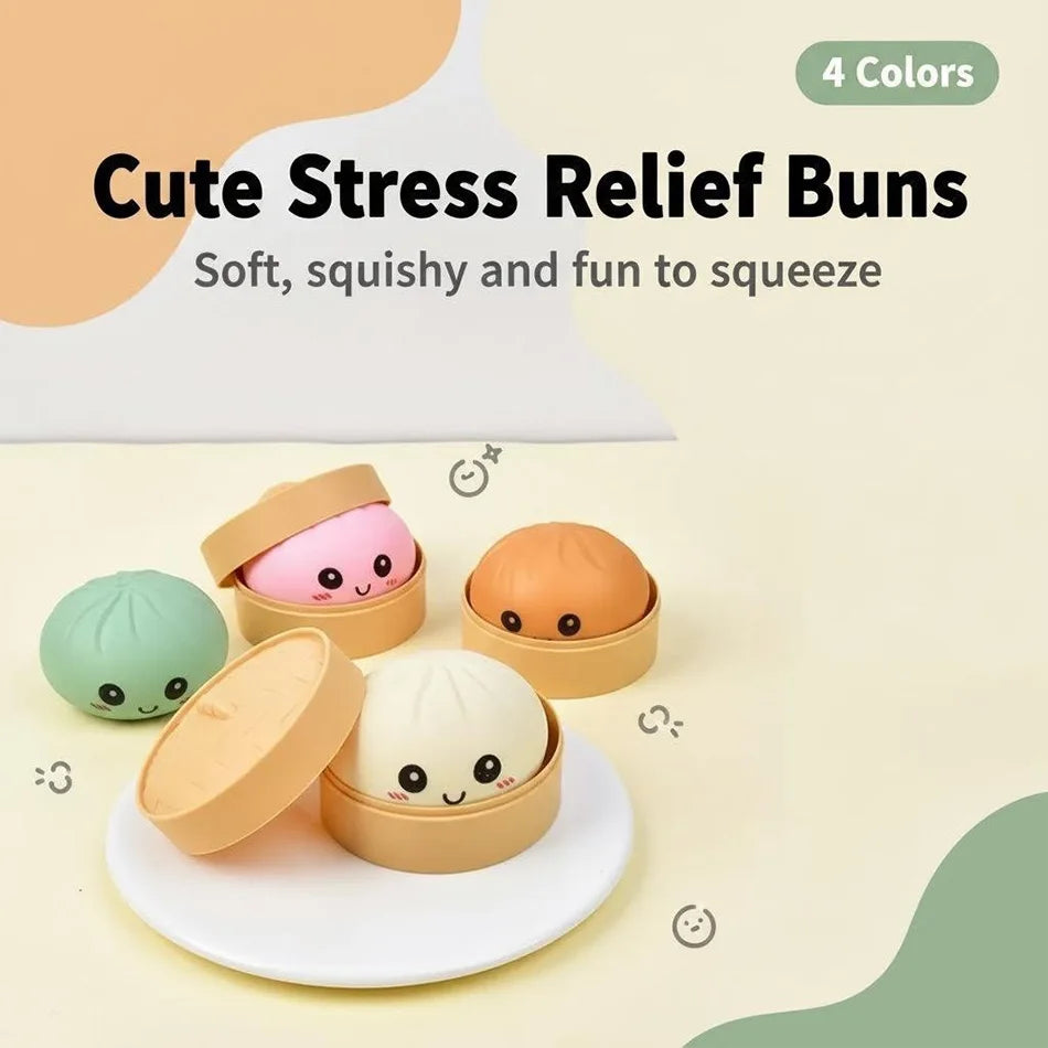 Colorful dumpling squishies- Fidget Sensory Toys Simulation Food Squishies with Steamer Squeeze Dough Ball for Anxiety Relief