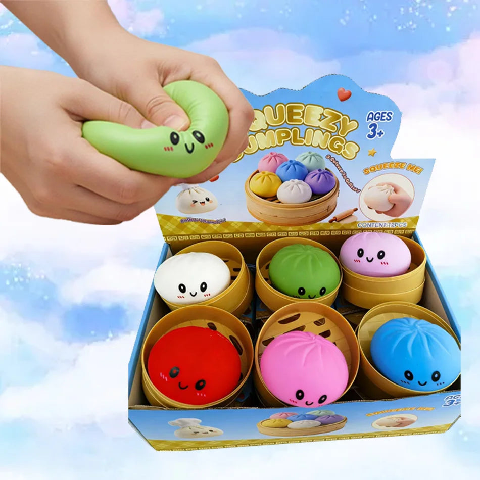 Colorful dumpling squishies- Fidget Sensory Toys Simulation Food Squishies with Steamer Squeeze Dough Ball for Anxiety Relief