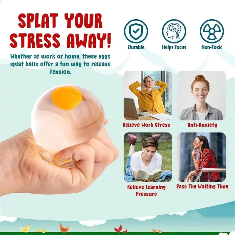 2Pcs Funky Egg Squishy Ball Clear Squeeze Splat Ball Easter Basket Fillers Squishies Fun Toy Anxiety Reducer for Kids Adults