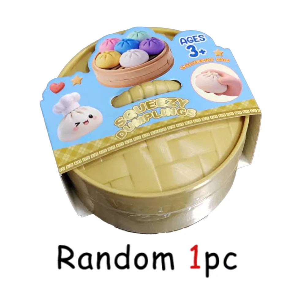 Colorful dumpling squishies- Fidget Sensory Toys Simulation Food Squishies with Steamer Squeeze Dough Ball for Anxiety Relief