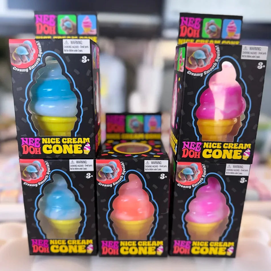 Colorful Cube Squishes Stress Balls Fidget Sensory Toys Simulation Ice Cream Squishies Bear Maltose Squeeze Dough Ball Gifts