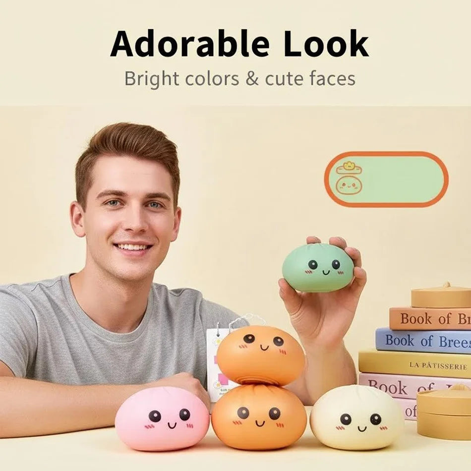 Colorful dumpling squishies- Fidget Sensory Toys Simulation Food Squishies with Steamer Squeeze Dough Ball for Anxiety Relief