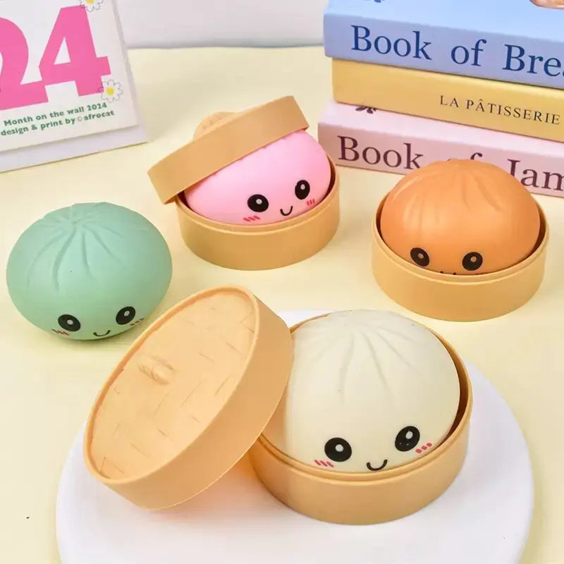 Colorful dumpling squishies- Fidget Sensory Toys Simulation Food Squishies with Steamer Squeeze Dough Ball for Anxiety Relief