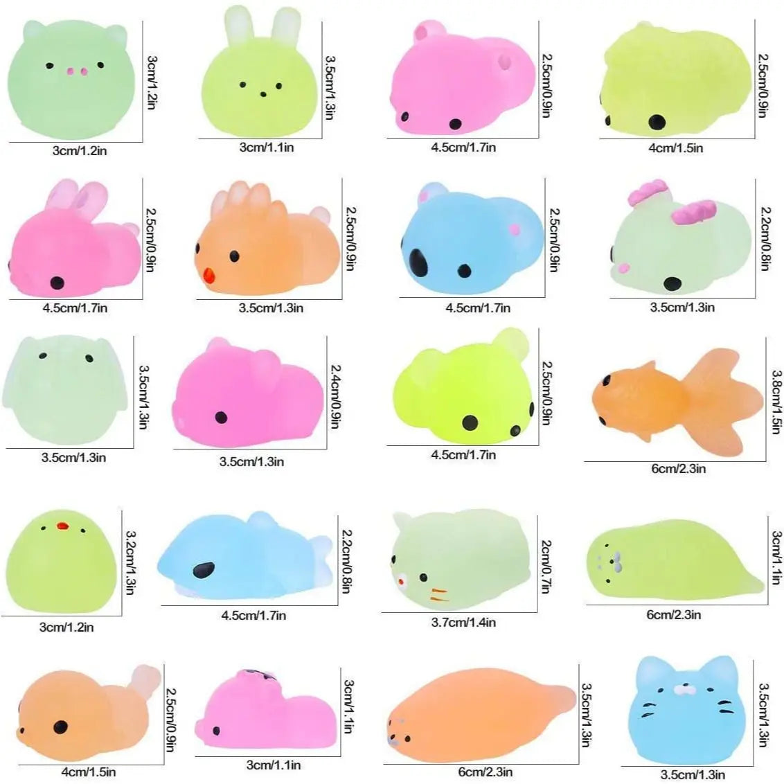 12Pcs Luminous Mochi Squishies, Mochi Squishy Animals Stress Toys, Mini Stress Relief Toys Mochi Animals Toys Kawaii